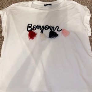 Tassel “Bonjour” Embroidered Graphic Tee